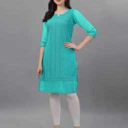 Embroidered Straight Kurti with Notched Neckline-image-67