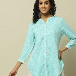 Women Floral Print Top with Band Collar-picture-50