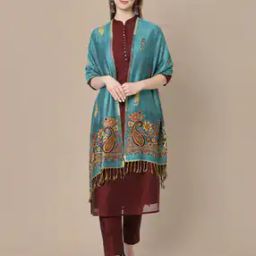 Floral Kashmiri Viscose Stole with Fringes-picture-24