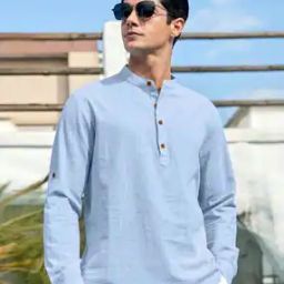 Men Band Collar Regular Fit Short Kurta-image-8