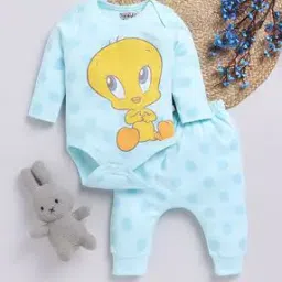 Girls Tweetie Print Rompers & Joggers Set-picture-12