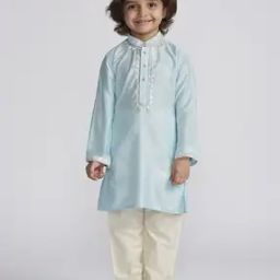 Boys Embroidered Kurta Pyjama Set-image-46