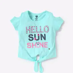 Typographic Print Cold-Shoulder Tie-Up T-shirt-image-44