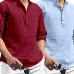 Pack of 2 Men Regular Fit Mandarin-Neck Kurtas-image-12