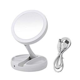 MICRONE Double-Sided LED 10X Magnifying Makeup Mirror Large Lighted II Laminated Foldable Vanity Mirror Travel Desktop Light - Multicolor, Framed, Floor Mount, Round image 5