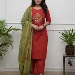 Women Embroidered Straight Kurta with Pants & Dupatta-image-52