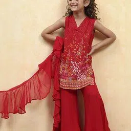 biba Girls Embroidered 3 Piece Kurta Suit Set-picture-35