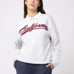Typographic Print Sweatshirt with Spread Collar-image-91
