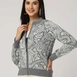Leaf Print Winter Zip-Front Bomber Jacket-picture-42