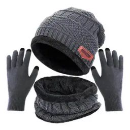 Men Cable-Knit Beanie with Neck Warmer & Gloves-image-54