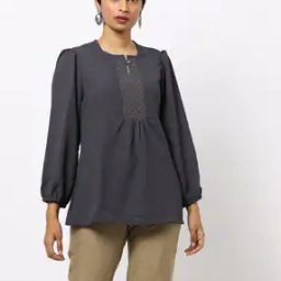 rangriti Round-Neck Tunic with Bishop Sleeves-picture-3