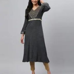 Printed Fitted A-Line Dress with Embroidery-image-4