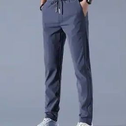Men Straight Fit Track Pants with Elasticated Drawstring Waist-image-45