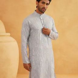 Men Long Kurta with Mandarin Collar-image-2