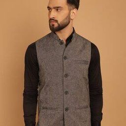 Men Tailored Fit Textured Nehru Jacket-36