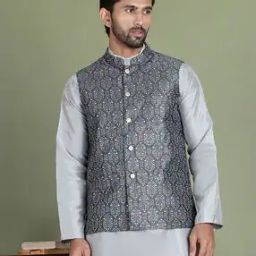 Men's Printed Nehru Jacket-image-3