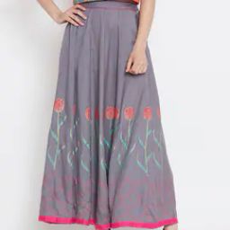 Block Print Flared Skirt with Tie-Up-image-34