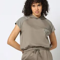 Women Typographic Print Loose Fit Hooded T-Shirt-image-15