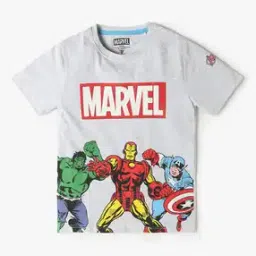 Boys Marvel Print Relaxed Fit Round-Neck T-Shirt-image-35