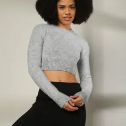 Women Ribbed Regular Fit Crew-Neck Crop Sweater-picture-16