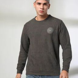 Men Ribbed Relaxed Fit Crew-Neck Sweatshirt-image-34