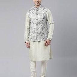 Men Floral Woven Nehru Jacket with Mandarin Collar-41