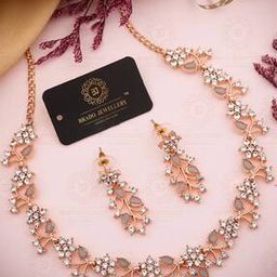Women Stone-Studded Necklace & Earrings Set-image-88