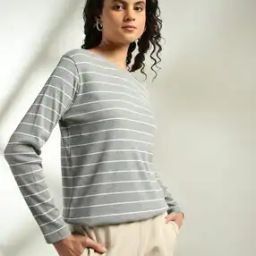 Women Striped Regular Fit Crew-Neck T-Shirt-image-70