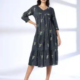 Women Craft Inspired Floral Print V-Neck Tiered Dress-image-97