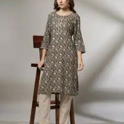 Women Geometric Print Round-Neck Straight Kurta-image-43