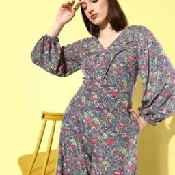 Women Floral Print Jumpsuit with Insert Pockets-image-54