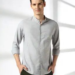 Men Band Collar Smart Fit Shirt-image-9