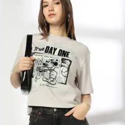 Women Mickey Mouse Print Boxy Fit Round-Neck T-Shirt-image-44