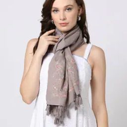 Women Embroidered Scarf with Tassels-image-23