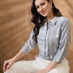 Women Collar Neck Geometric Shirt Style Tunic-image-51