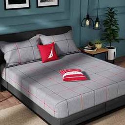 nautica 130 GSM Checked Cotton King-Size Bedsheet with Pillow Covers-picture-22