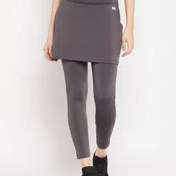 Women High-Rise Fitted Track Pants with Attached Skirt-image-23
