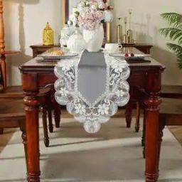 Elegant Velvet Embroidered Lace Table Runner 33" x 15"-17