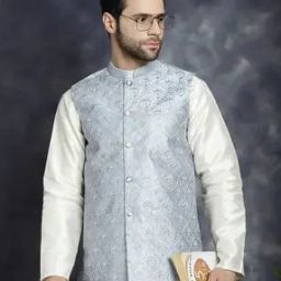 Men Embroidered Regular Fit Nehru Jacket-picture-10