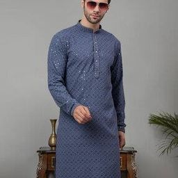 Men Embroidered Regular Fit Long Kurta-image-82