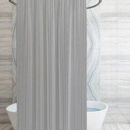 Striped PVC Shower Curtain with Hooks-image-3