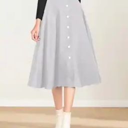 Women Button-Front Flared Skirt-14
