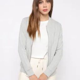 Heathered Zip-Front Bomber Jacket-image-36