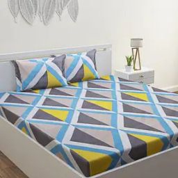 200 TC Geometric Print Queen-Size Bedsheet with Pillow Covers-1