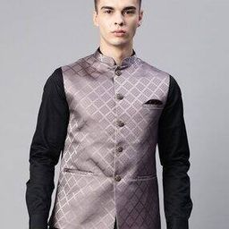 Slim Fit Nehru Jacket with Woven Motifs-19