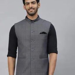 Checked Slim Fit Nehru Jacket-picture-48