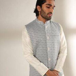 Geometric-Knit Slim Fit Nehru Jacket-48