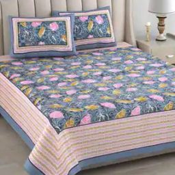 180 TC Leaf Print King-Size Bedsheet with Pillow Covers-picture-4