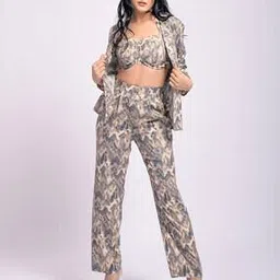 Women Abstract Print Crop Top & Trousers Set with Jacket-picture-5