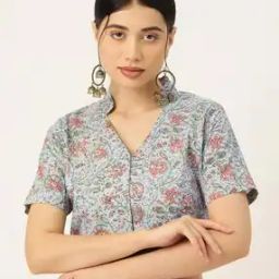Floral Print Front Open Blouse-picture-15